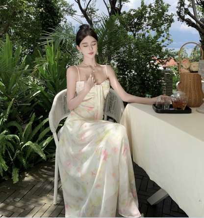 New Fashion Sexy Floral Design A-Line Beach Holiday Spaghetti Strap Dress TP3027