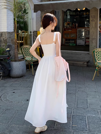 Retro Fashion Floral Design Beach Holiday A-line Spaghetti Strap Dress TP3376