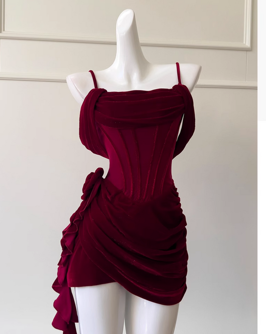 Vintage Burgundy Spaghetti Strap Sheath Party Dresses Homecoming Dresses, TP3793