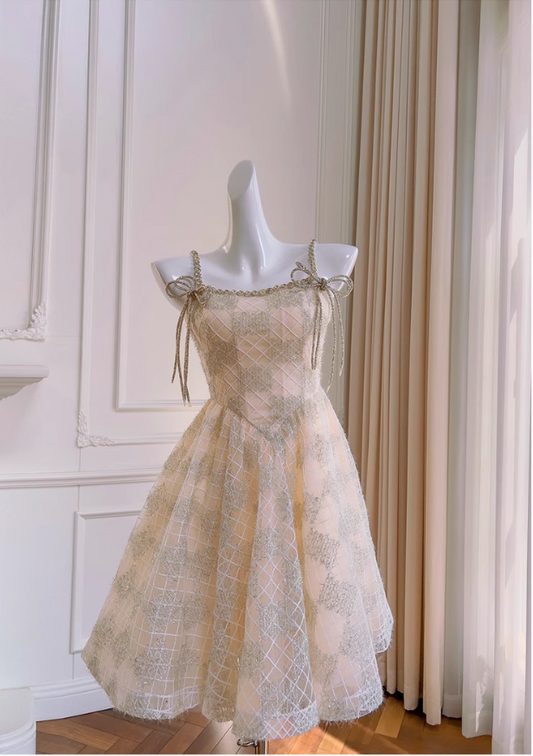 Chic Spaghetti Strap Beading A-line Tulle Party Dresses Homecoming Dresses, TP3796