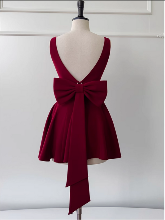 Vintage Burgundy Bow Design A-line Party Dresses Homecoming Dresses, TP3798