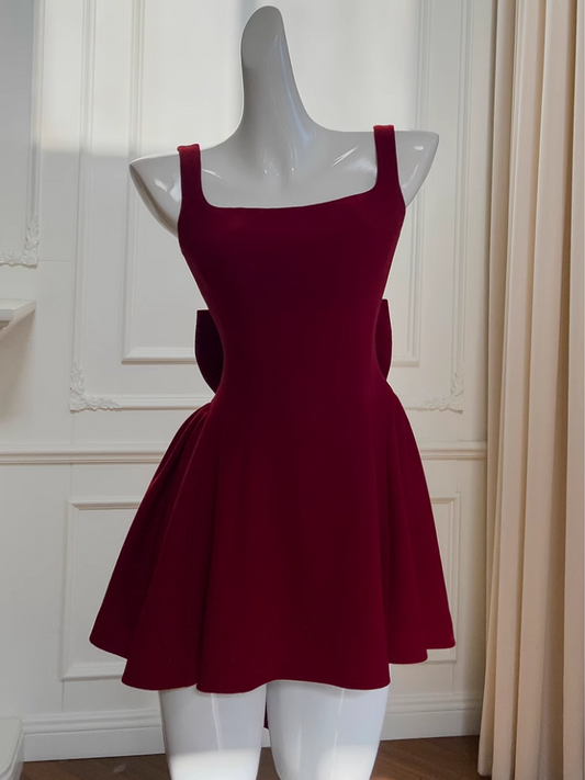 Vintage Burgundy Bow Design A-line Party Dresses Homecoming Dresses, TP3798