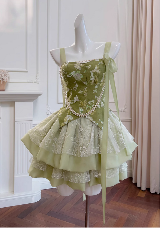 New Fashion Green Appliqued A-line Tiered Party Dresses Homecoming Dresses, TP3808