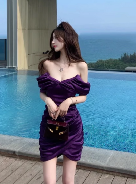 Fashion Purple Off-the-shoulder Bodycon Design A-line Party Dresses Homecoming Dresses, TP3844