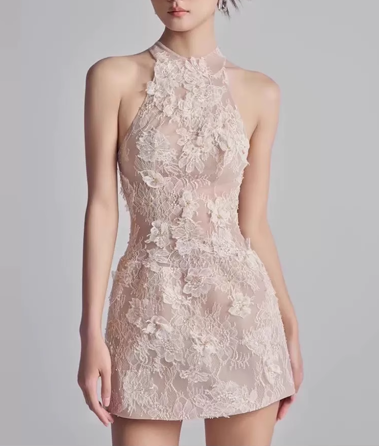 Vintage Beige Applique Sheath Short Party Dress Homecoming Dresses TP3936