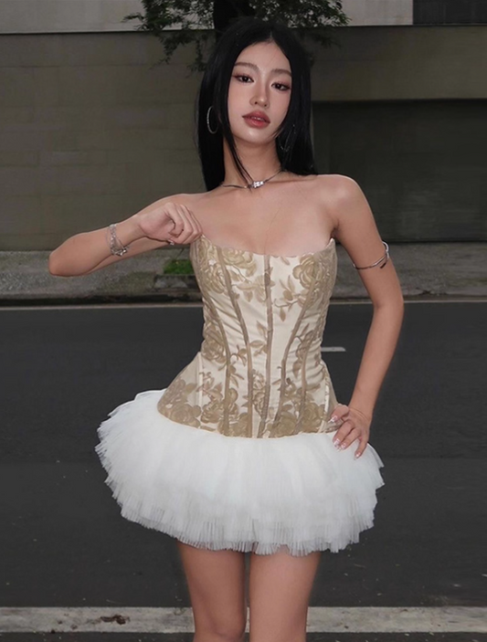 Vintage Khaki Strapless A-Line Short Summer Dresses Party Dress Homecoming Dress TP4335