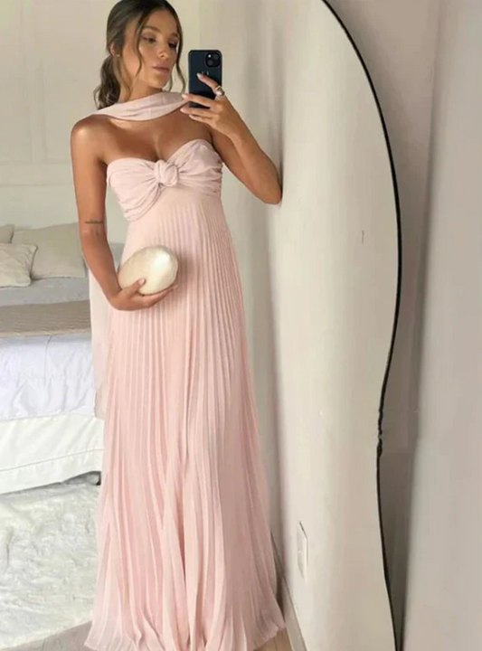 Elegant Pink Sweetheart Prom Dress A-Line Evening Gown Chiffon Pleated Party Dress Long Formal Dress TP4735