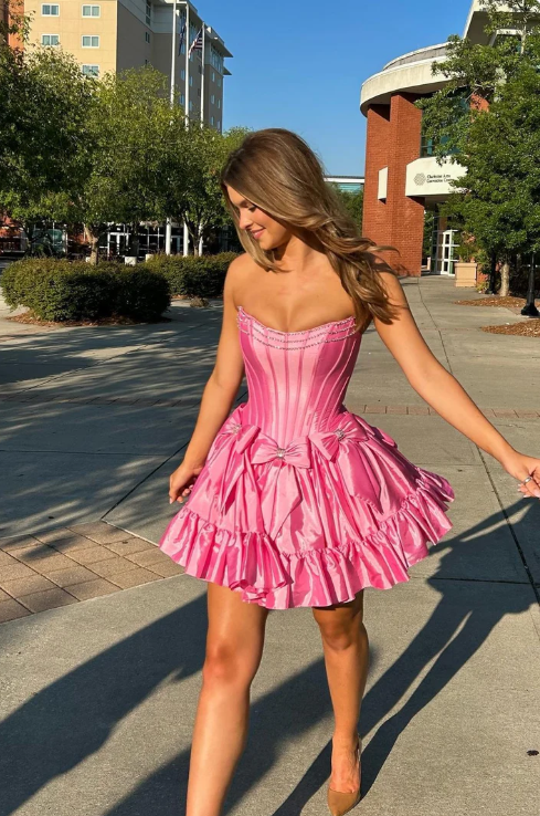 Vintage Beaded A-Line Homecoming Dress Strapless Party Dress Short Cocktail Dress TP4765