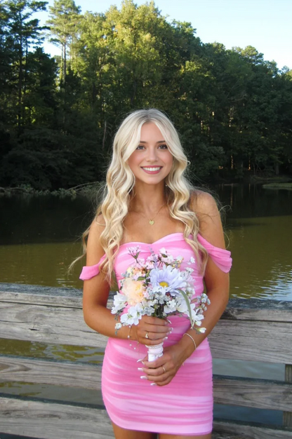 Vintage Pink Sweetheart Off-the-shoulder Sheath Bodycon Homecoming Dress Party Dress Short Cocktail Dress TP4812