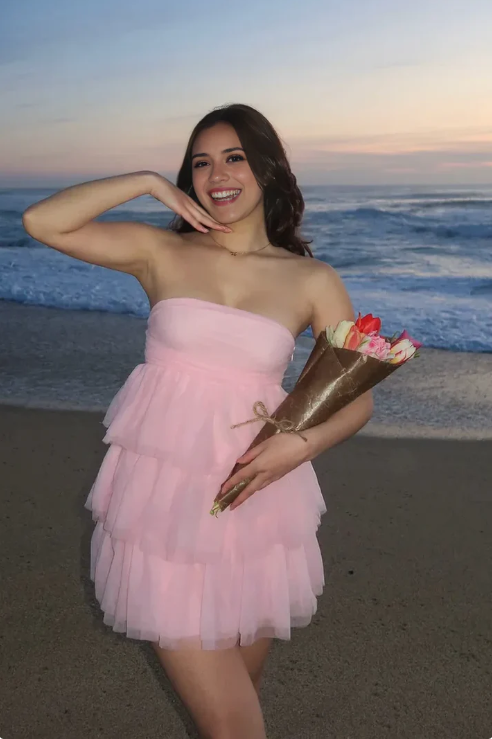 Vintage Tiered Strapless Homecoming Dress Party Dress Short Cocktail Dress TP4804