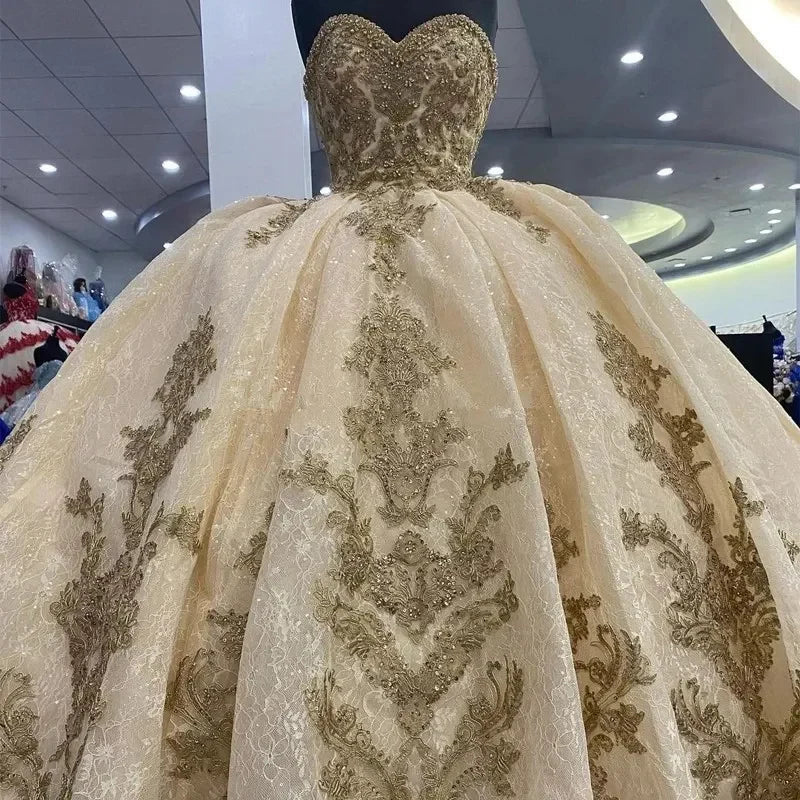 Gorgeous Apricot Sweetheart Beaded Embroidery Sweet 16 Quinceanera A-Line Prom Dress Birthday Dress Evening Dress Ball Gown TP4517