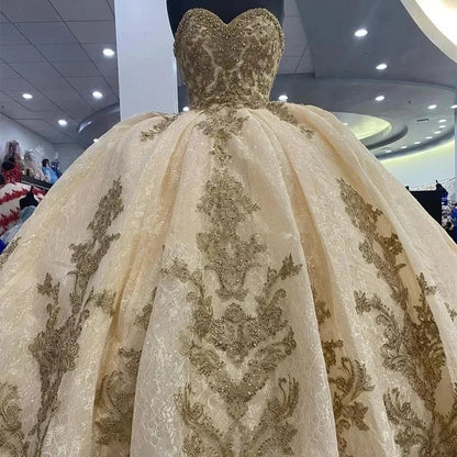 Gorgeous Apricot Sweetheart Beaded Embroidery Sweet 16 Quinceanera A-Line Prom Dress Birthday Dress Evening Dress Ball Gown TP4517