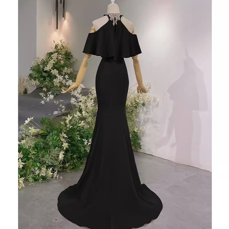 Elegant Mermaid Black Long Prom Dresses Formal Evening Dress P1133