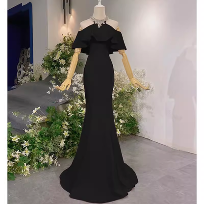 Elegant Mermaid Black Long Prom Dresses Formal Evening Dress P1133
