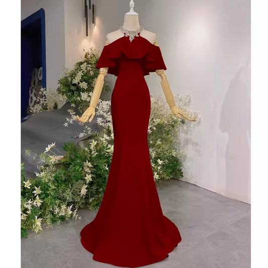 Elegant Mermaid Red Long Prom Dresses Formal Evening Dress P1138