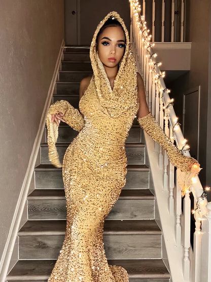 Enchanting Glittering Sequin Beaded Mermaid Halter-neck Prom Dress Party Dress Evening Dress TP4508