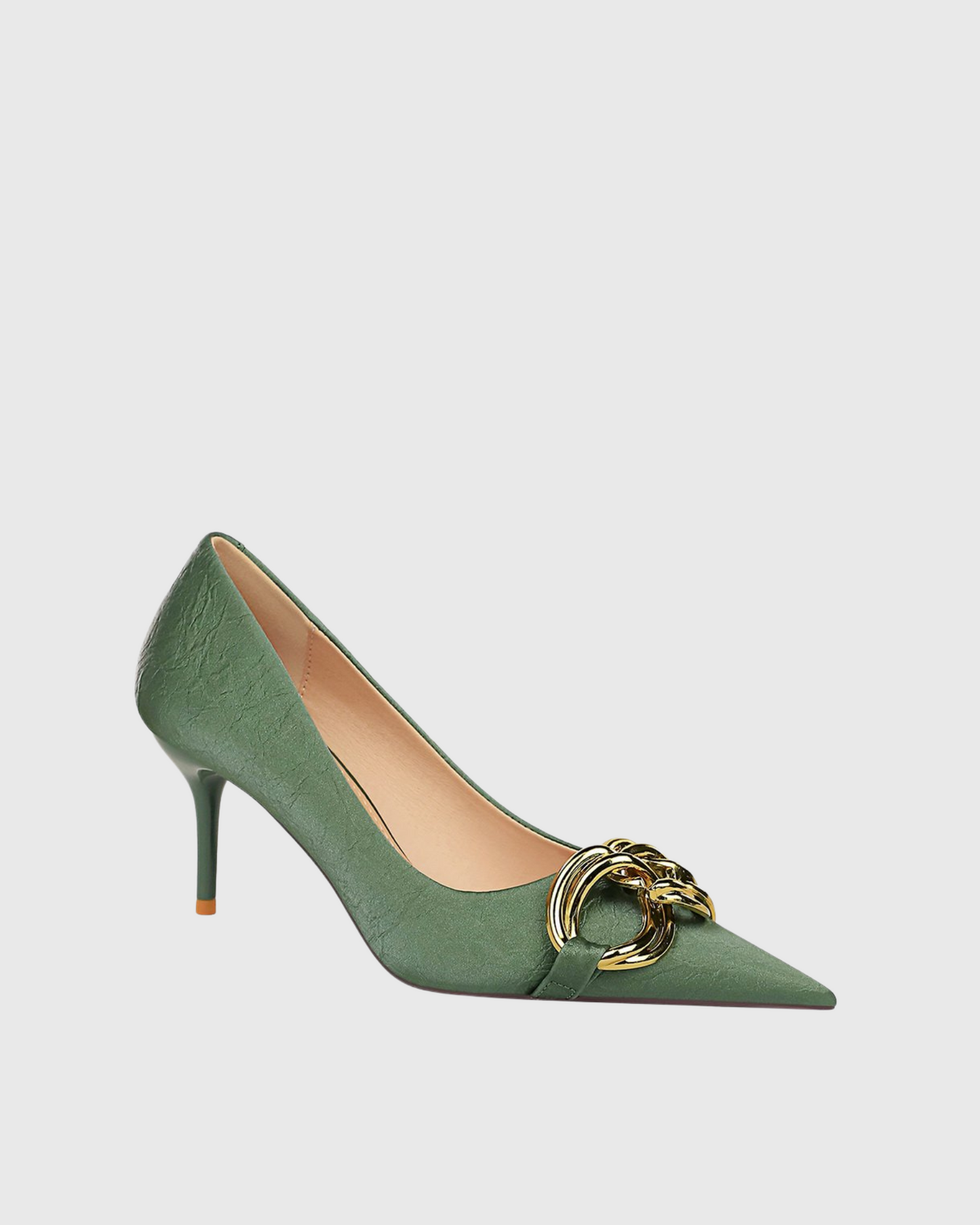 Eliza Metal Chain Folded Pumps In Green