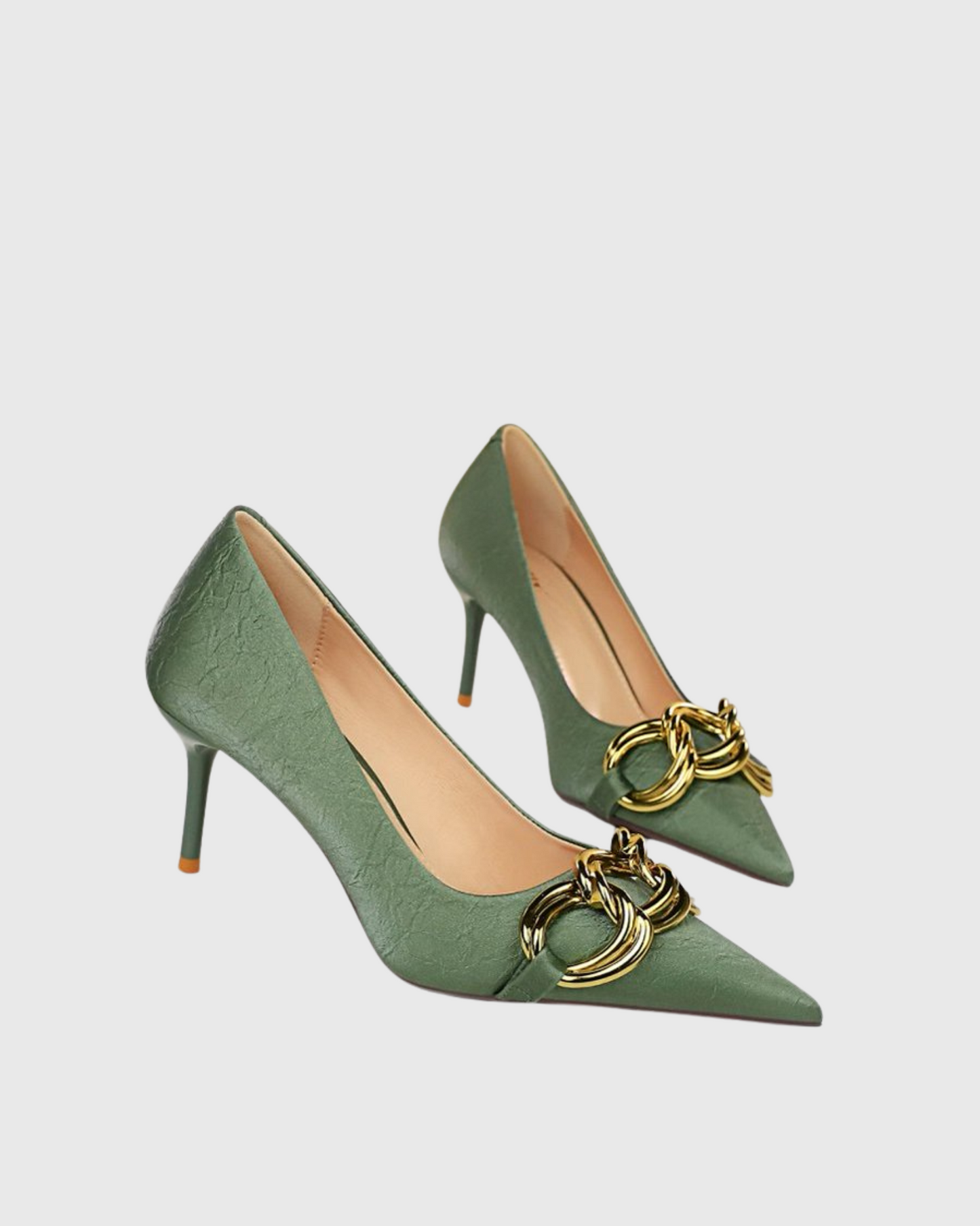 Eliza Metal Chain Folded Pumps In Green