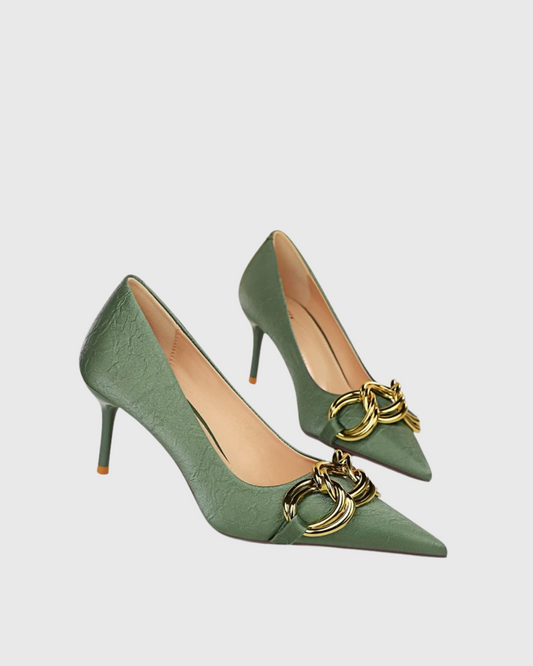 Eliza Metal Chain Folded Pumps In Green