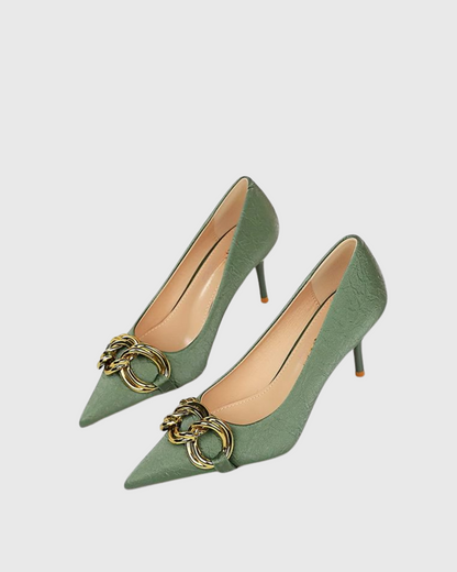 Eliza Metal Chain Folded Pumps In Green