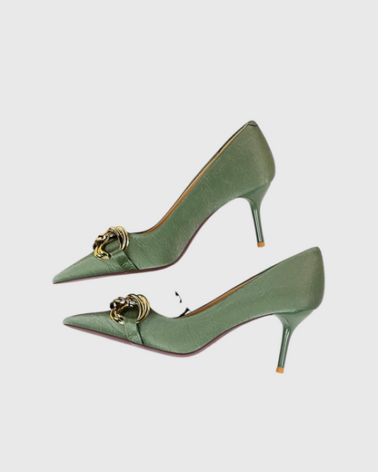 Eliza Metal Chain Folded Pumps In Green