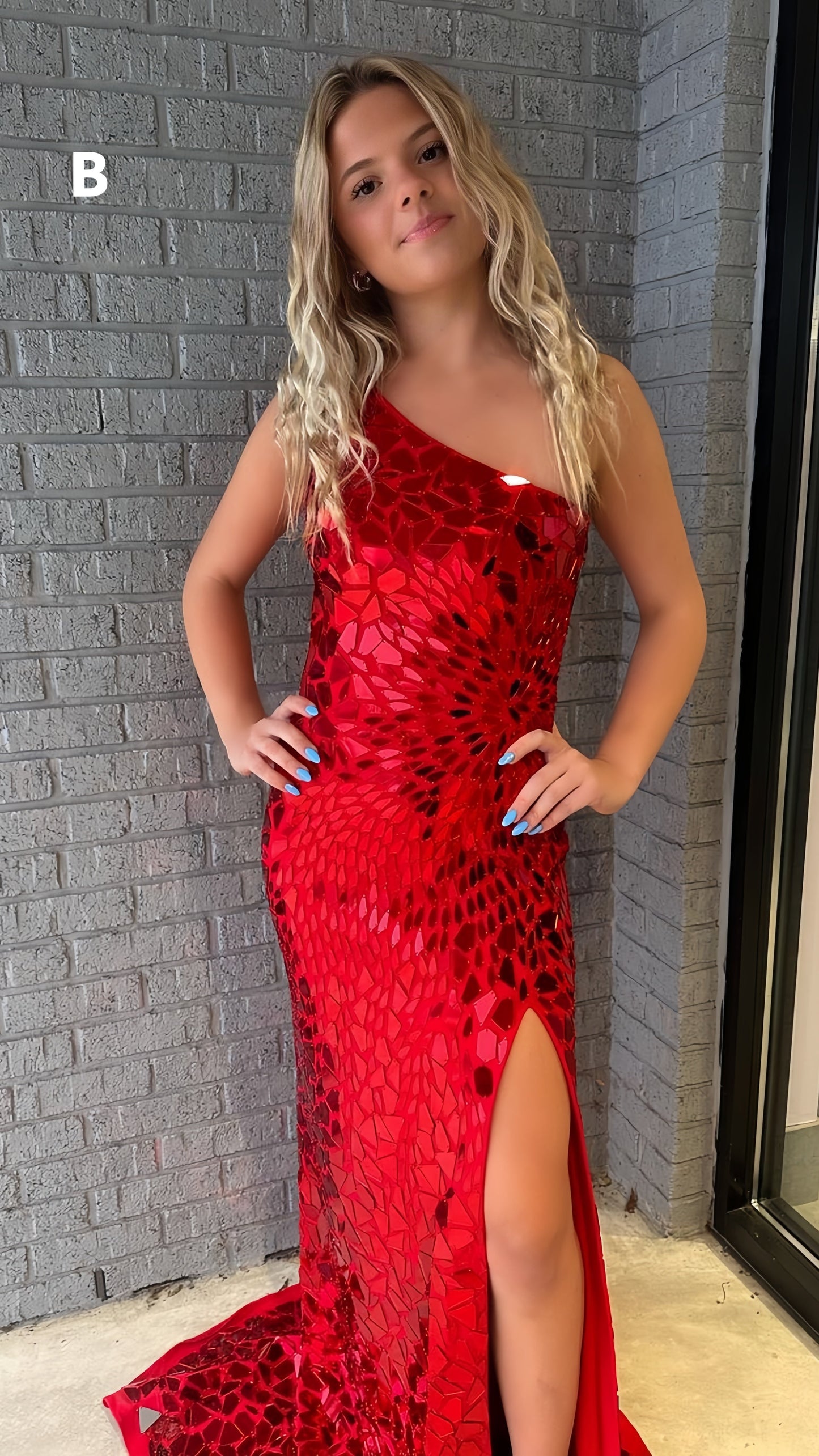 Red Mermaid Prom Dresses Mirror Sequin Tulle Evening Gown, AST1476