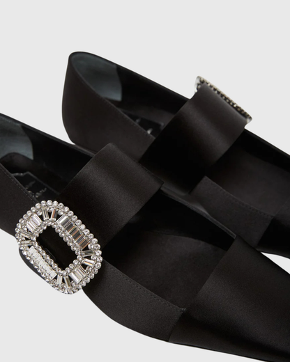 Reese Rhinestone Buckle Flats In Black