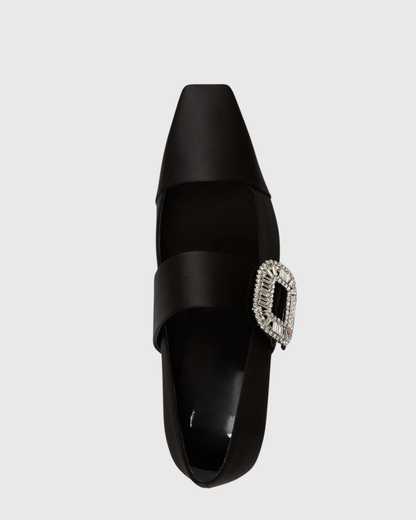 Reese Rhinestone Buckle Flats In Black