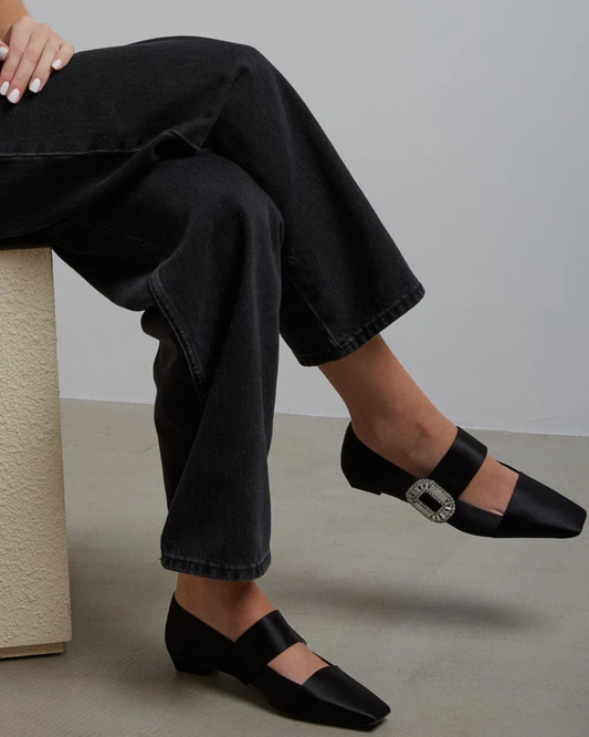 Reese Rhinestone Buckle Flats In Black