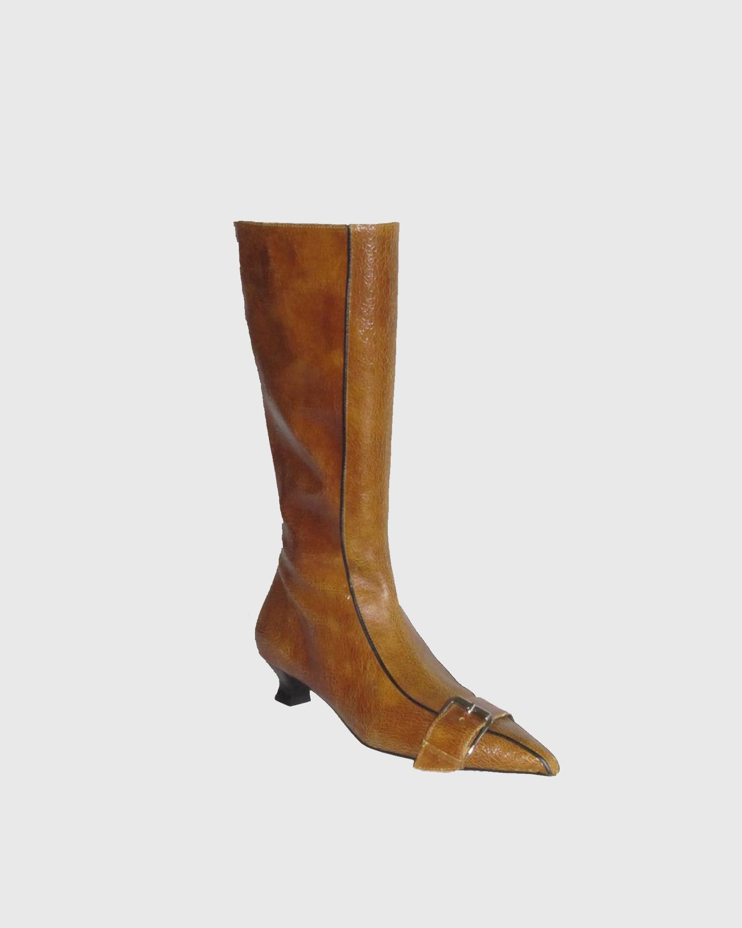 Regina Buckle Texture Leather Knee High Boots In Brown