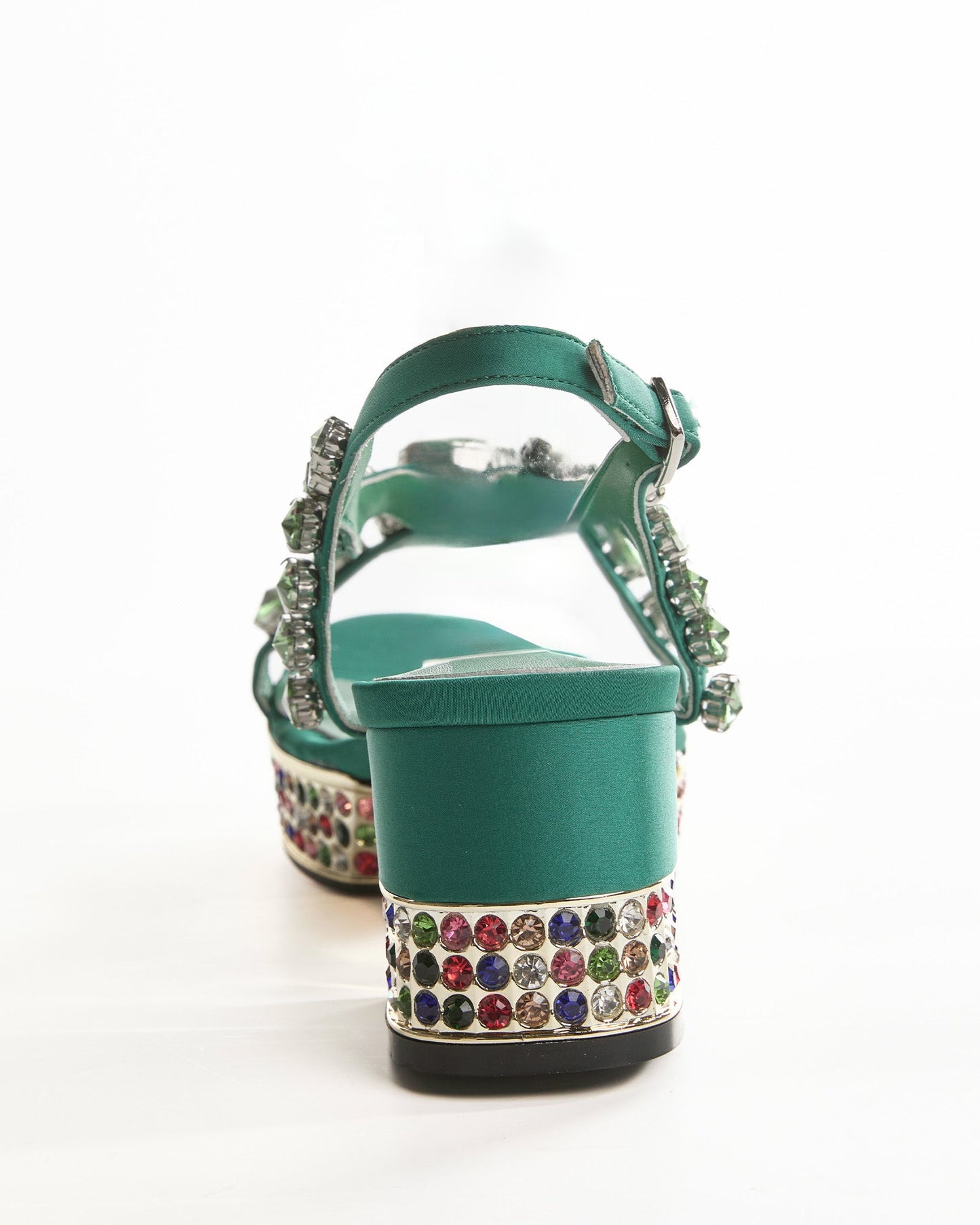 Riccarda Rhinestore Strap Platform Sandals In Green