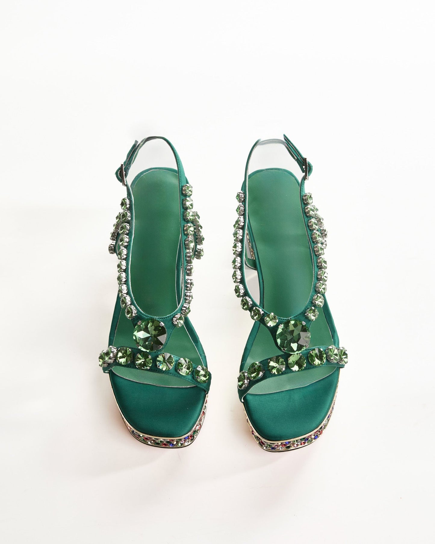 Riccarda Rhinestore Strap Platform Sandals In Green