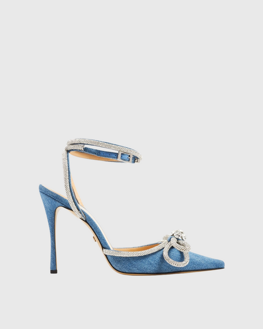 Rina Crystal Bow Denim Pumps In Blue