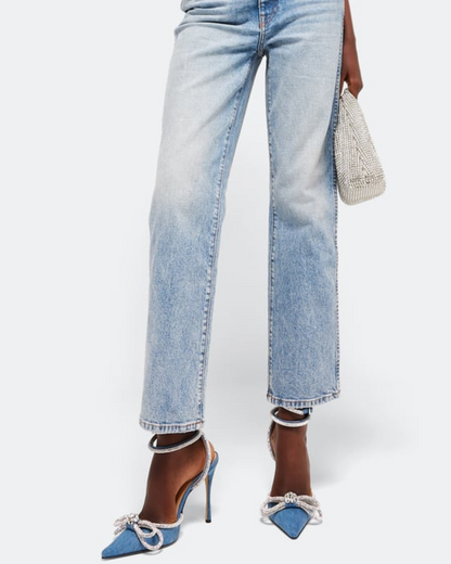 Rina Crystal Bow Denim Pumps In Blue