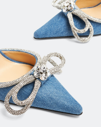 Rina Crystal Bow Denim Pumps In Blue