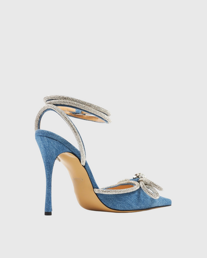 Rina Crystal Bow Denim Pumps In Blue