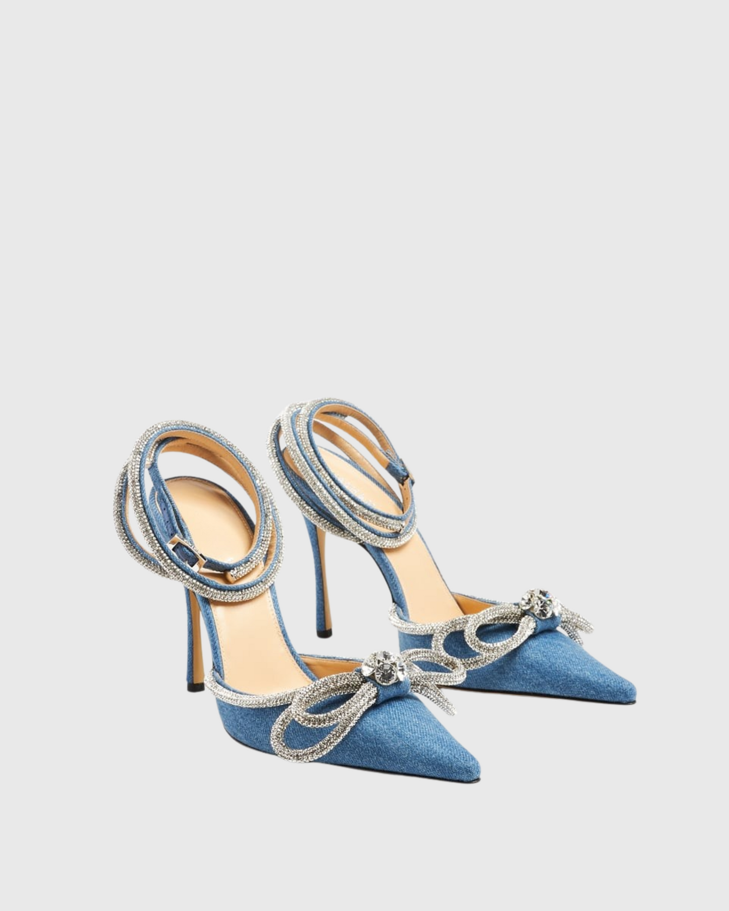 Rina Crystal Bow Denim Pumps In Blue