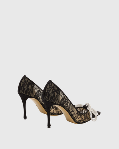 Rina Crystal Bow Lace Pumps In Black