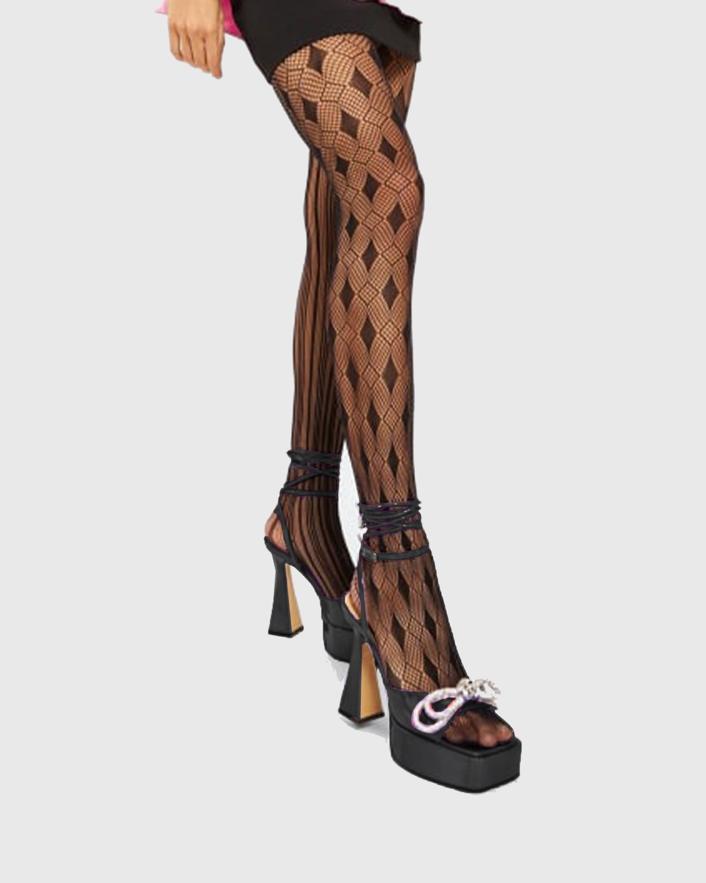 Rina Crystal Bow Lace Up Platform Flared Sandals In Black