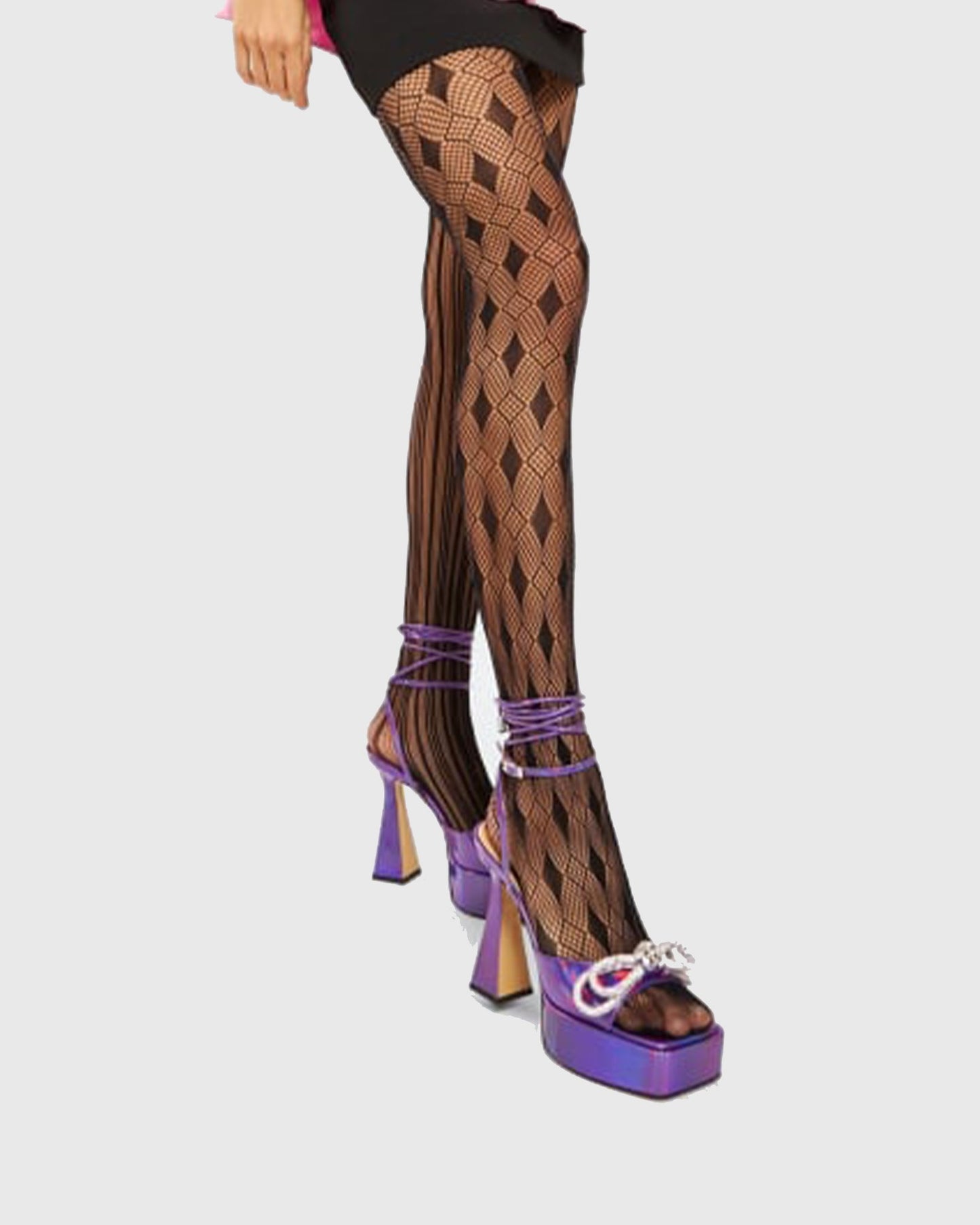 Rina Crystal Bow Lace Up Platform Flared Sandals In Purple