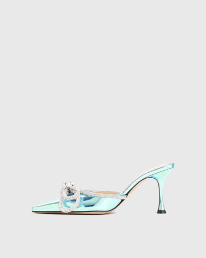 Rina Crystal Bow Mules In Blue