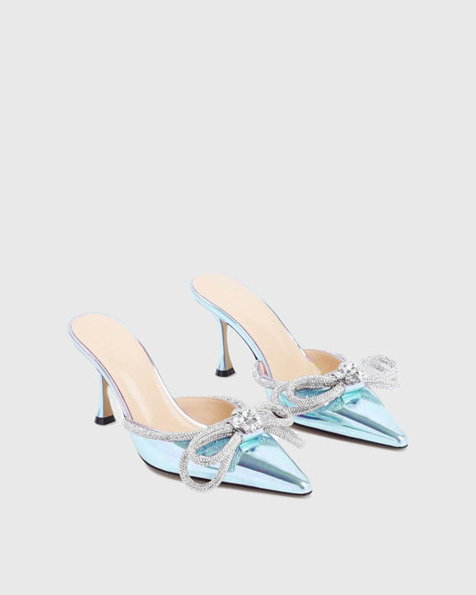 Rina Crystal Bow Mules In Blue