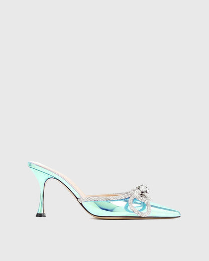 Rina Crystal Bow Mules In Blue