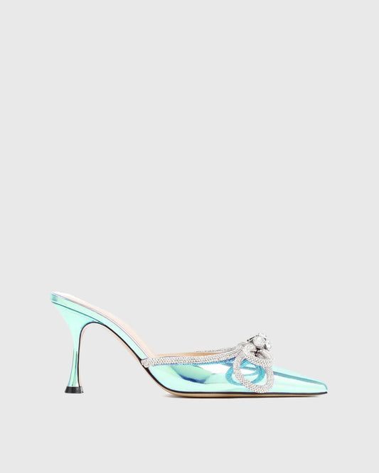 Rina Crystal Bow Mules In Blue