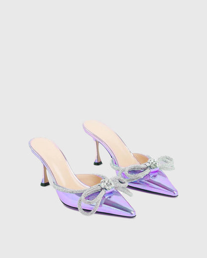 Rina Crystal Bow Mules In Pink