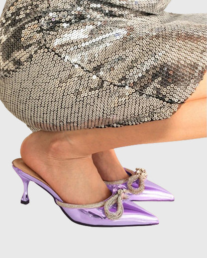 Rina Crystal Bow Mules In Pink