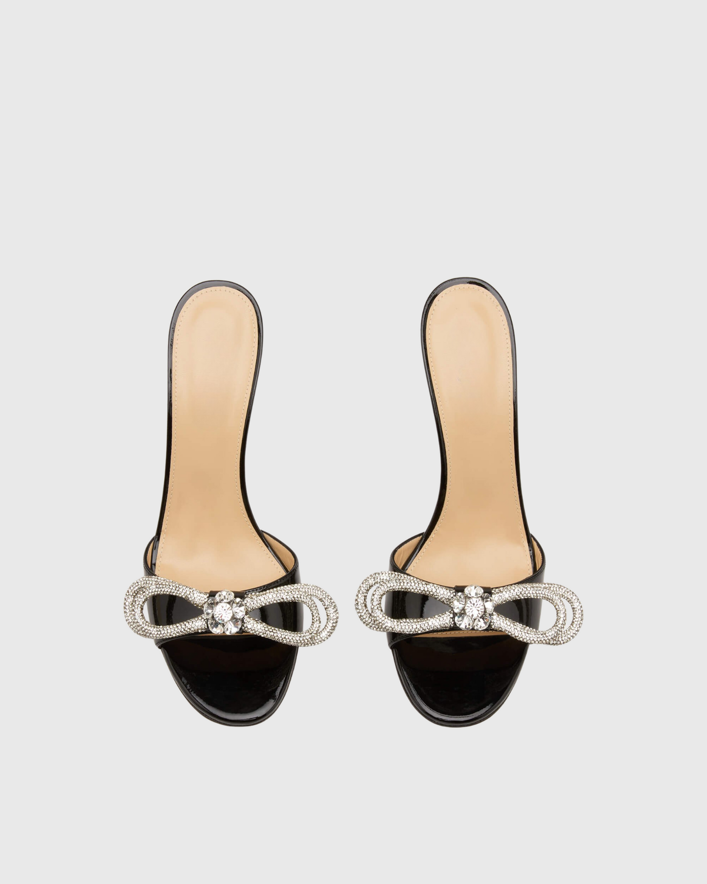 Rina Crystal Bow Patent Leather Mules In Black