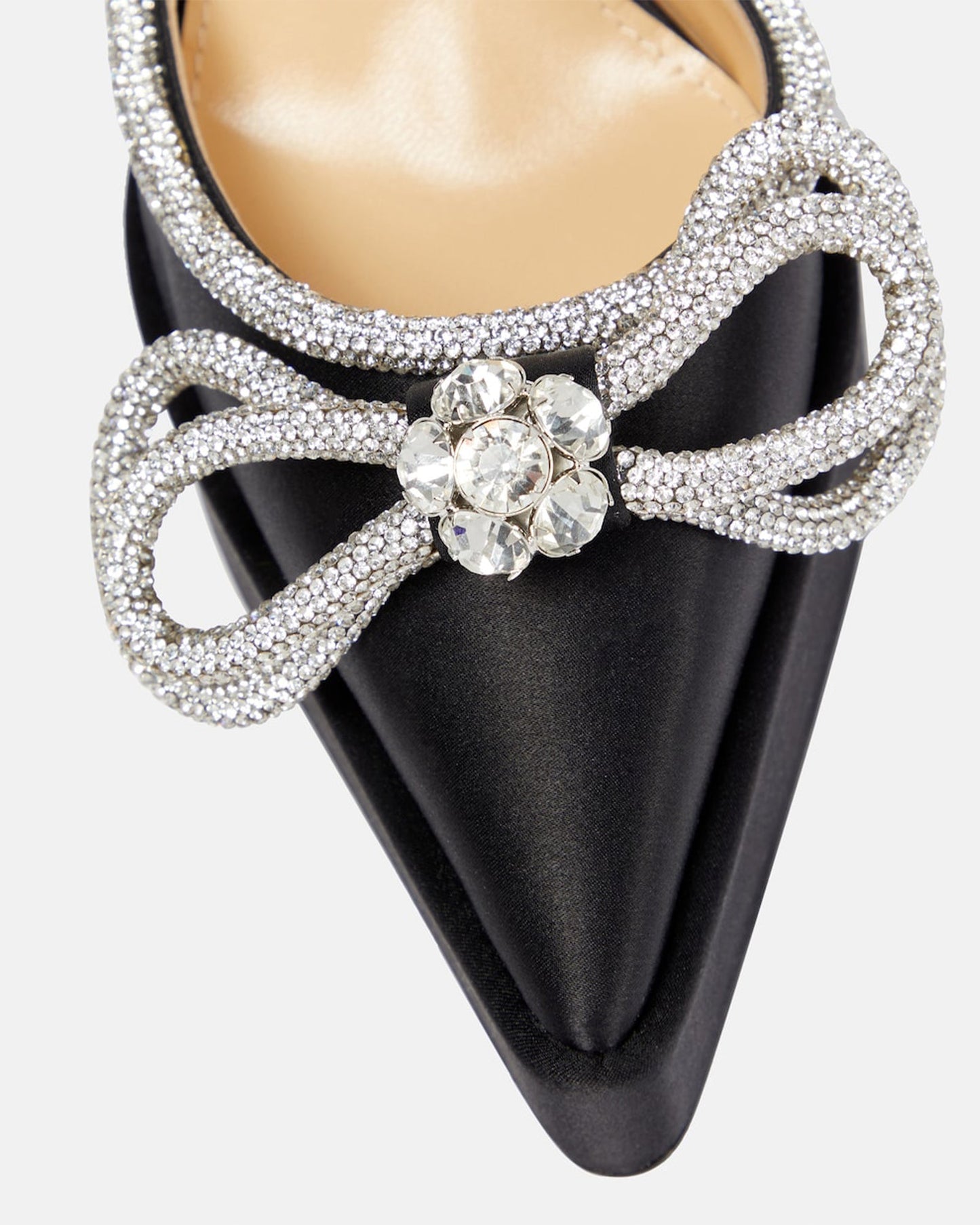 Rina Crystal Bow Platform Flared Heels In Black