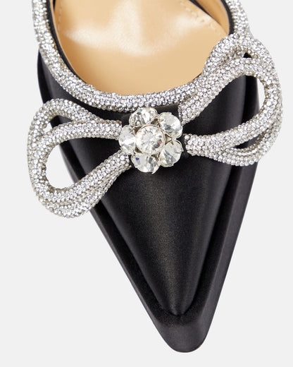 Rina Crystal Bow Platform Flared Heels In Black
