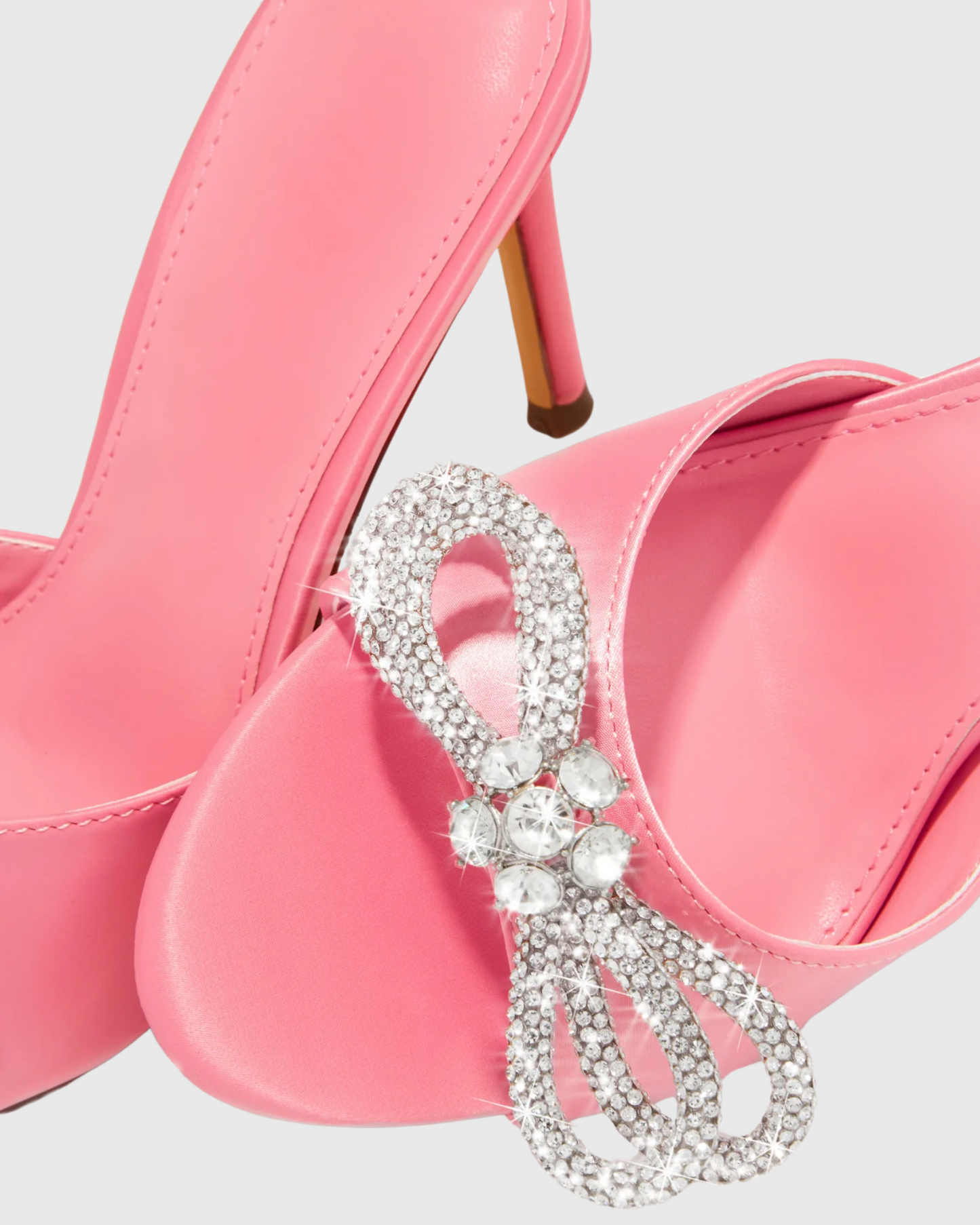 Rina Crystal Bow Satin Mules In Pink